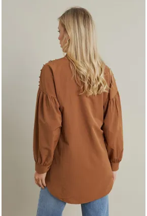 Kadın Camel İncili Balon Kol Gömlek MASF16