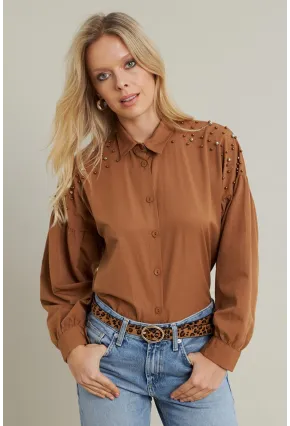 Kadın Camel İncili Balon Kol Gömlek MASF16