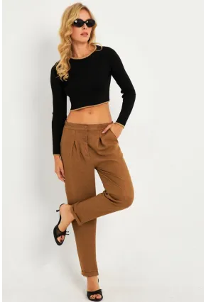 Kadın Camel Keten Pantolon DMR340