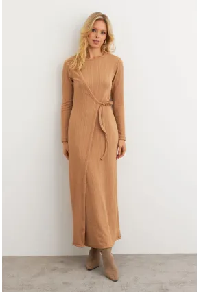 Kadın Camel Kruvaze Maxi Elbise MTF31