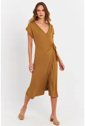 Kadın Camel Kruvaze Midi Elbise EY3044