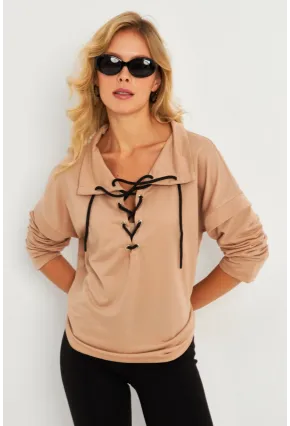 Kadın Camel Kuşgözlü Sweatshirt TF04