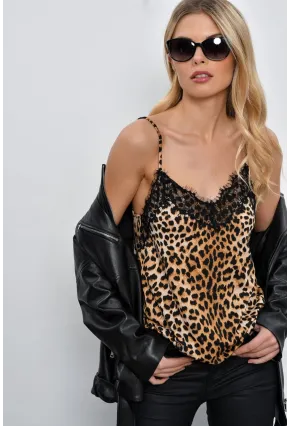 Kadın Camel Leopar Desenli Dantelli Atlet LPP50081