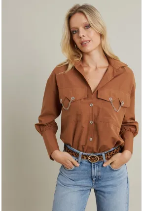 Kadın Camel Metal Detaylı Gömlek ASF13