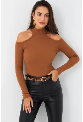 Kadın Camel Omuzları Açık Kaşkorse Bluz EY2590