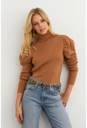 Kadın Camel Prenses Kol Balıkçı Yaka Triko Bluz SF2555
