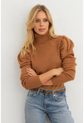 Kadın Camel Prenses Kol Balıkçı Yaka Triko Bluz SF2555
