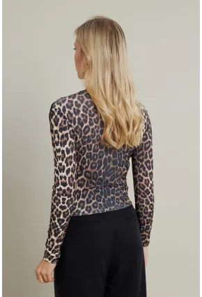Kadın Camel-Siyah Büzgülü Desenli Bluz MDMR358-1