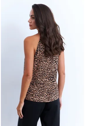 Kadın Camel-Siyah Halter Yaka LeoparDesenli Bluz LPP1273