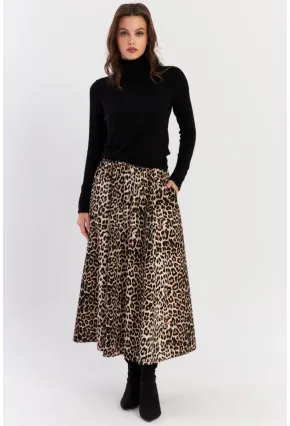 Kadın Camel-Siyah Leopar Çan Etek ELA3951