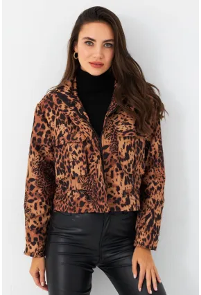 Kadın Camel-Siyah Leopar Crop Ceket ELT1001