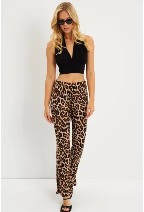 Kadın Camel-Siyah Leopar İspanyol Paça Pantolon LPP1278