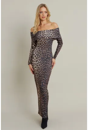 Kadın Camel-Siyah Madonna Yaka Maxi Elbise LİK10