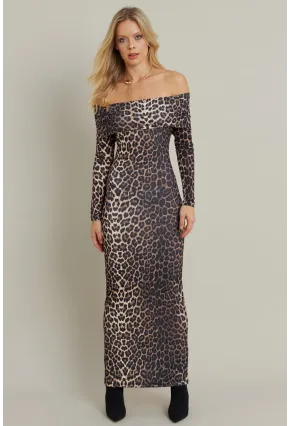 Kadın Camel-Siyah Madonna Yaka Maxi Elbise LİK10
