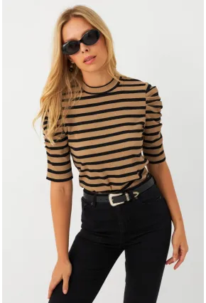 Kadın Camel-Siyah Prenses Kol Bluz MAYD12