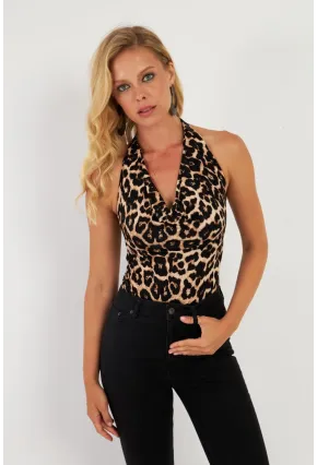 Kadın Camel-Siyah Sırtı Açık Çıtçıtlı Body LPP1295