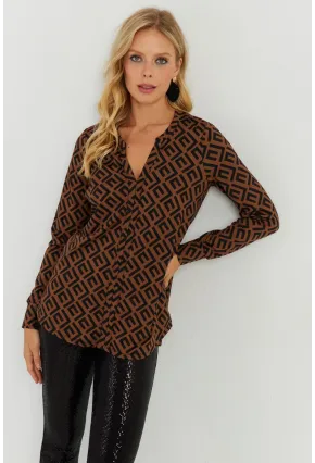 Kadın Camel-Siyah V Yaka Bluz AYD258