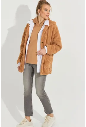 Kadın Camel Teddy Ceket Q980