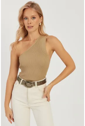 Kadın Camel Tek Omuz Triko Bluz YV90