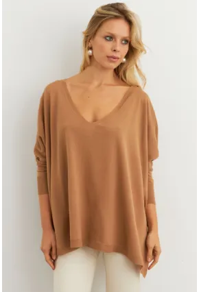 Kadın Camel V Yaka Salaş Bluz YV304