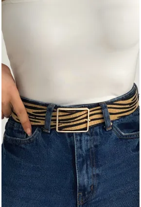 Kadın Camel Zebra Desen Kemer BE608