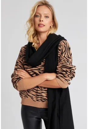 Kadın Camel Zebra Desenli Triko Kazak YZ521