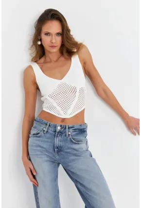 Kadın Ekru Ajurlu Crop Bluz SB030