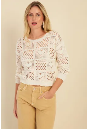 Kadın Ekru Ajurlu Triko Bluz  MZU601