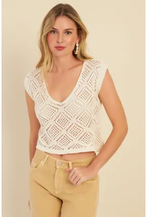 Kadın Ekru Ajurlu Triko Bluz MZU606