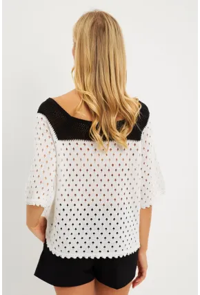 Kadın Ekru Ajurlu Triko Bluz YV230