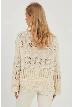 Kadın Ekru Ajurlu Triko Bluz YZ620
