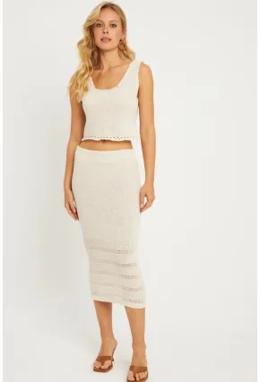 Kadın Ekru Ajurlu Triko Etek Takım YV251