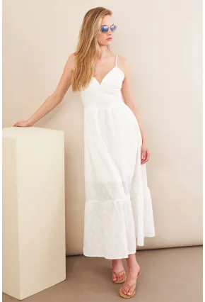 Kadın Ekru Ayarlanabilir Askılı Fistolu Midi Elbise İRE100