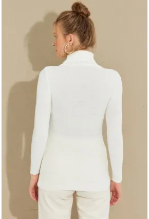 Kadın Ekru Balıkçı Yaka Triko Bluz MSS128