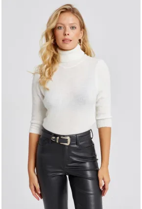 Kadın Ekru Balıkçı Yaka Triko Kazak KZ2499
