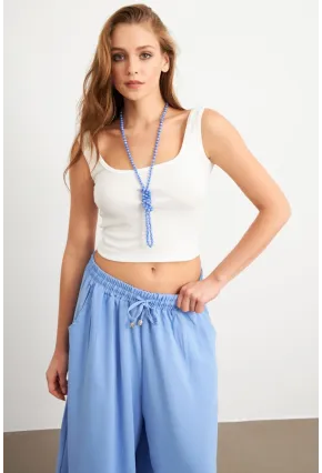 Kadın Ekru Basic Crop Atlet TOP06