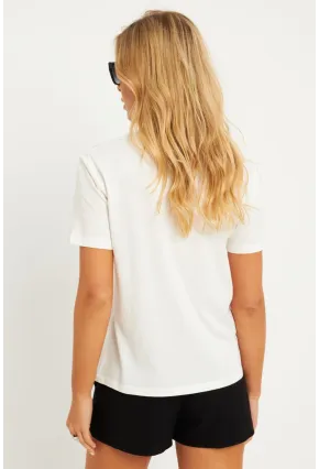 Kadın Ekru Baskılı T-Shirt AYD322