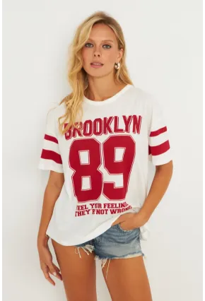 Kadın Ekru Baskılı T-Shirt AYD323