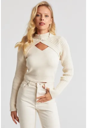 Kadın Ekru Bolerolu Triko Takım YZ524
