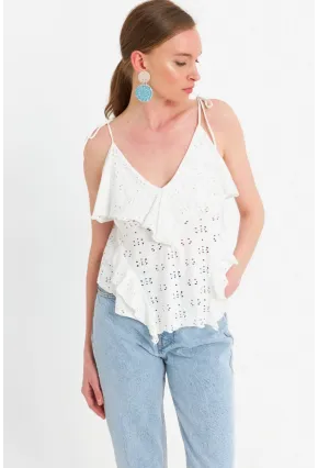 Kadın Ekru Brode Bluz SE14