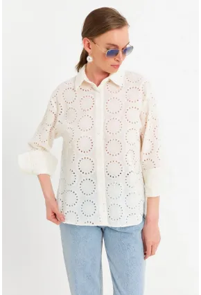 Kadın Ekru Brode Gömlek MCAR1144