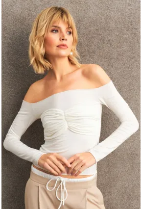 Kadın Ekru Büzgülü Bluz HOR0070