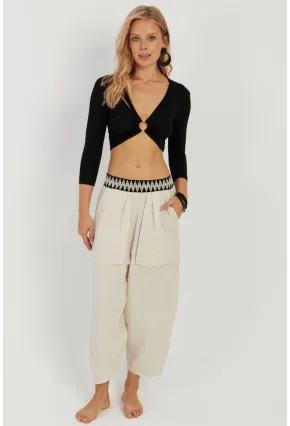 Kadın Ekru Cepli Şalvar Pantolon ÖM1203