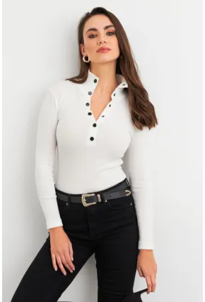 Kadın Ekru Çıtçıtlı Kaşkorse Bluz EY2983