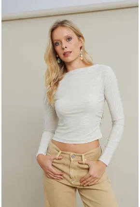 Kadın Ekru Desenli Büzgülü Bluz LPP1298