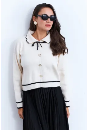 Kadın Ekru Düğme Aksesuarlı Kazak MCNG802