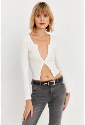Kadın Ekru Düğme Detaylı Basic Bluz ALB3814