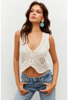 Kadın Ekru Düğmeli Ajurlu Yelek MİW0651