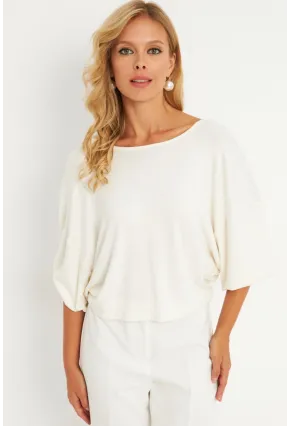Kadın Ekru Düğüm Detaylı Bluz GÇ176