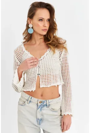 Kadın Ekru File Hırka DS201